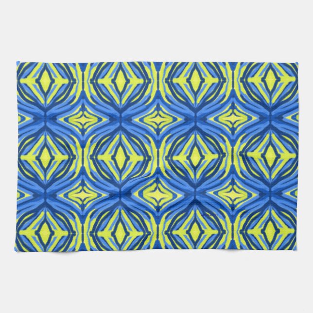 Wavy Blue and Yellow Kitchen Towels (Horizontal)