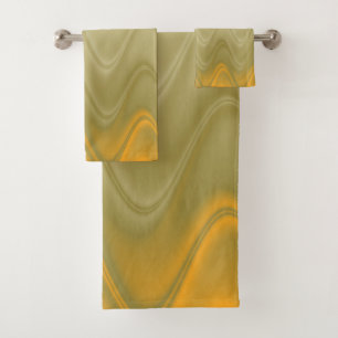 Wavy Blue Green Orange Abstract Bath Towel Set