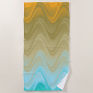 Wavy Blue Green Orange Abstract Beach Towel