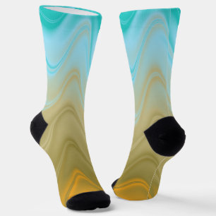 Wavy Blue Green Orange Abstract Socks
