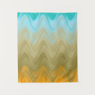 Wavy Blue Green Orange Abstract Tapestry