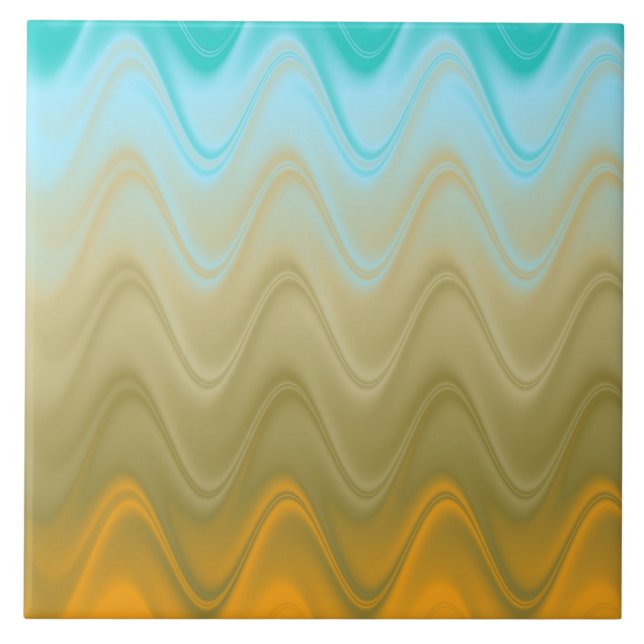 Wavy Blue Green Orange Abstract Tile (Front)