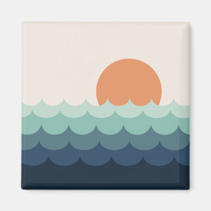Wavy blue ocean at sunset magnet