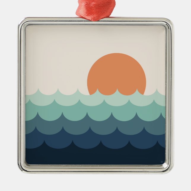 Wavy blue ocean at sunset metal ornament (Front)