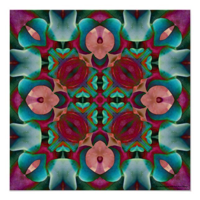 Wavy Blue Pink and Blue Green Kaleidoscope Poster (Front)