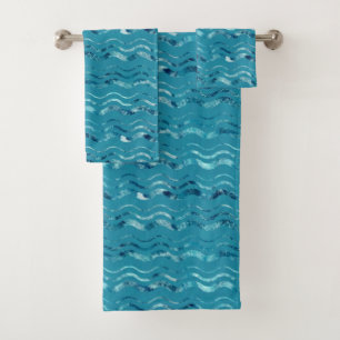 Wavy Blue Sea Pattern Bath Towel Set