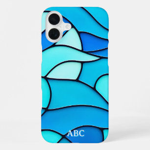 WAVY BLUE STAINED GLASS iPhone 16 PLUS CASE