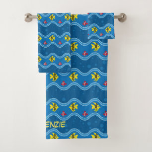 Wavy Blue Tropical Fish Bath Towel Set