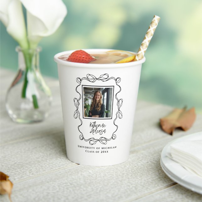 Wavy Border Black Bow Photo Graduation Paper Cup (Insitu)