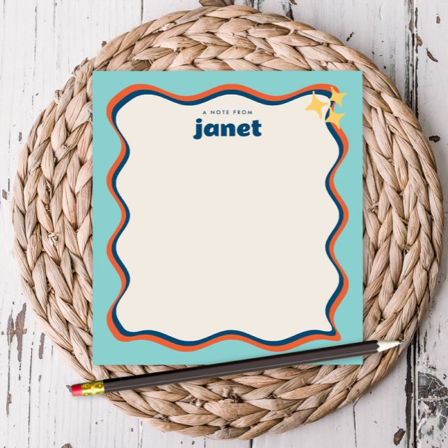 Wavy Border Blue and Orange Retro Personalized Notepad (Creator Uploaded)