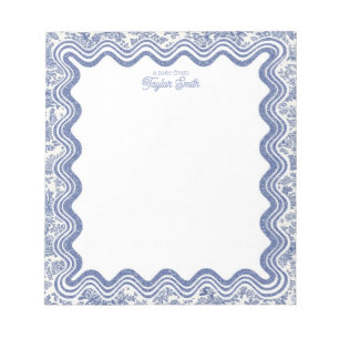 Wavy Border Blue and White Toile Personalized Name Notepad