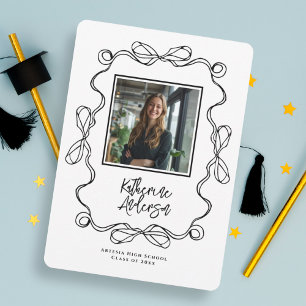 Wavy Border Bow Black Photo Graduate Announcement