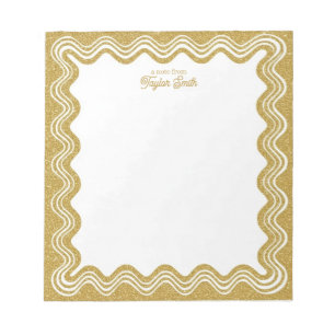 Wavy Border Faux Gold Glitter Personalized Name Notepad