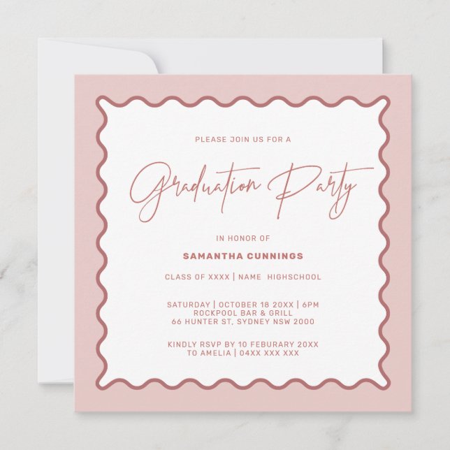 Wavy Border Graduation Party Invitation (Front)