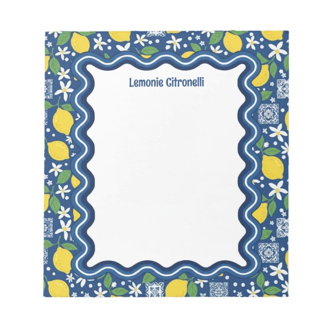 Wavy Border Mediterranean Lemons Personalized Notepad (Front)