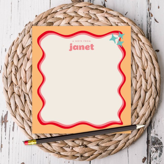 Wavy Border Pink and Orange Retro Personalized Notepad (Creator Uploaded)