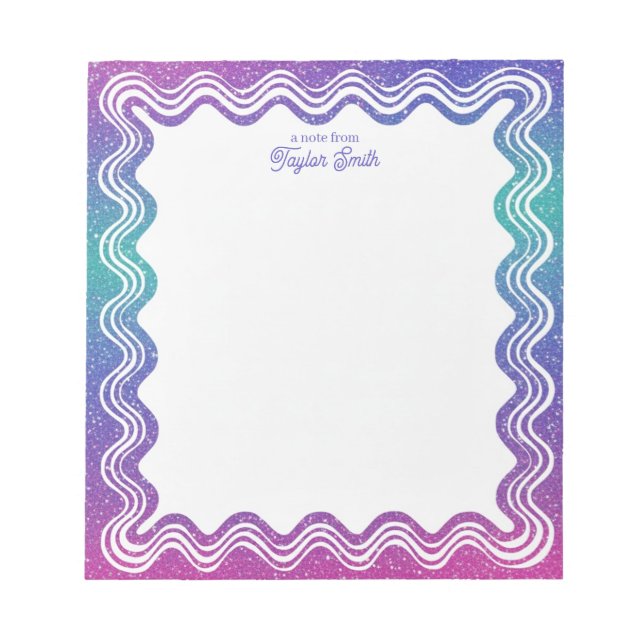 Wavy Border Purple Ombre Personalized Name Notepad (Front)