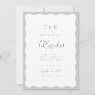 Wavy Border Save The Date Photo Announcement Card