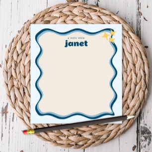 Wavy Border Shades of Blue Retro Personalized Notepad