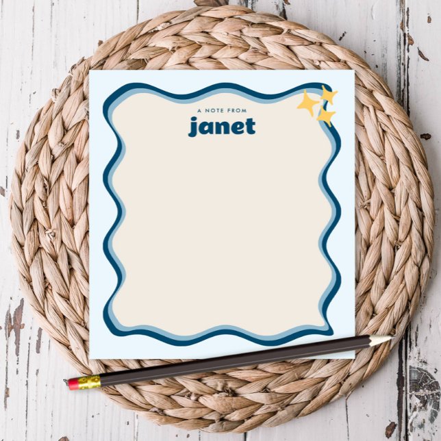 Wavy Border Shades of Blue Retro Personalized Notepad (Creator Uploaded)
