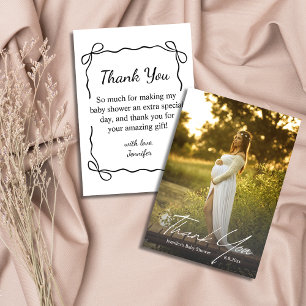  Wavy Bow Border   Modern Baby Shower Photo Thank You Card