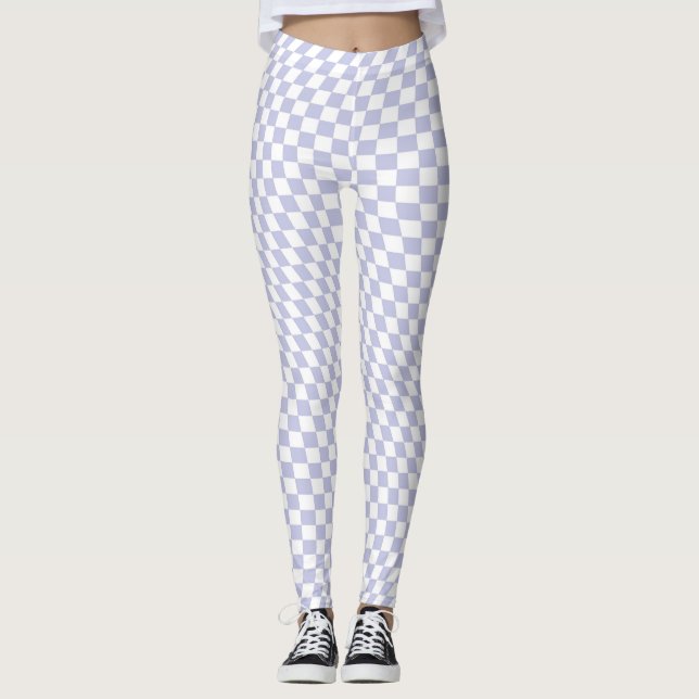 Wavy Checkered Pastel Purple Checkerboard Pattern Leggings (Front)