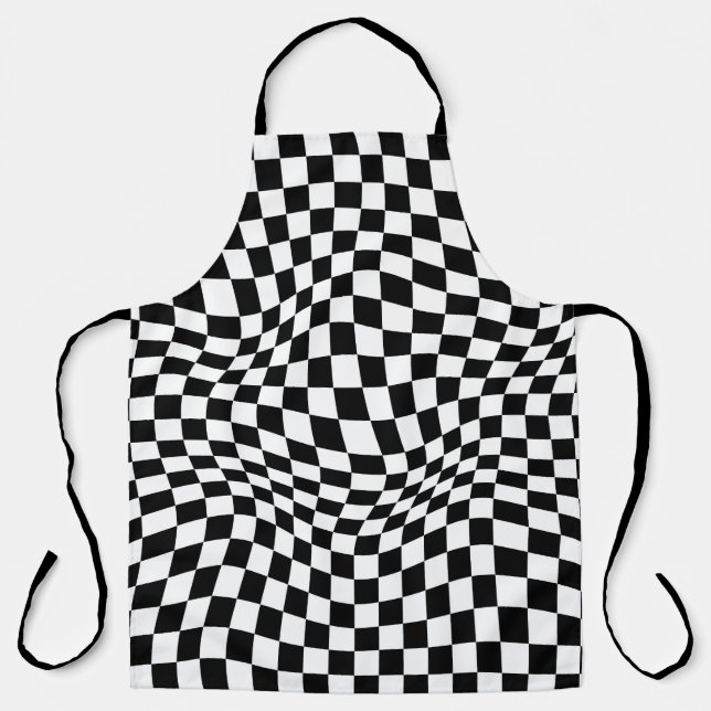 Wavy Chequered Black White Chequerboard Apron (Front)