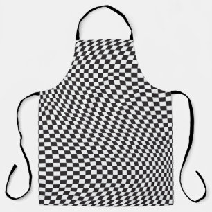 Wavy Chequered Black White Chequerboard Pattern Apron