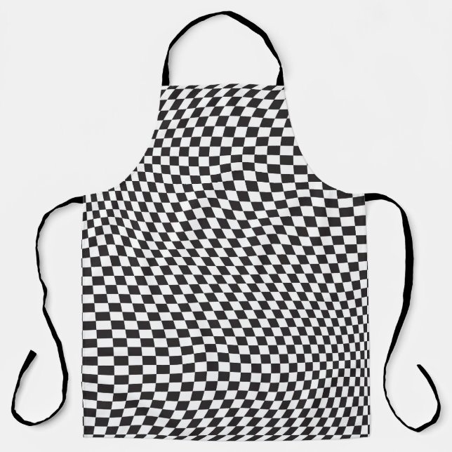 Wavy Chequered Black White Chequerboard Pattern Apron (Front)