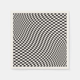 Wavy Chequered Black White Chequerboard Pattern Napkin