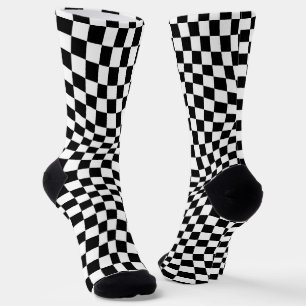 Wavy Chequered Black White Chequerboard Socks