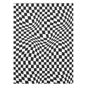 Wavy Chequered Black White Chequerboard Tablecloth