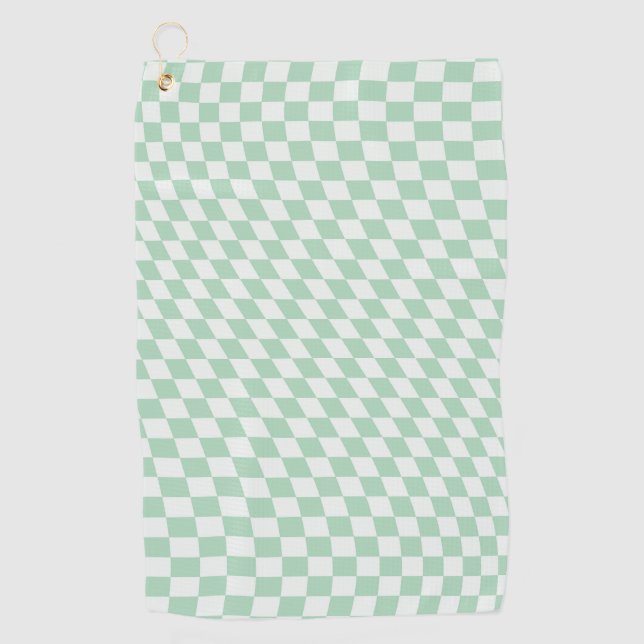 Wavy Chequered Pastel Green Chequerboard Pattern Golf Towel (Front)