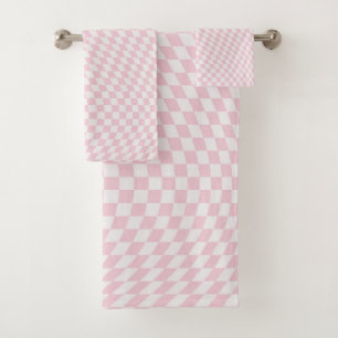 Wavy Chequered Pastel Pink Chequerboard Pattern Bath Towel Set