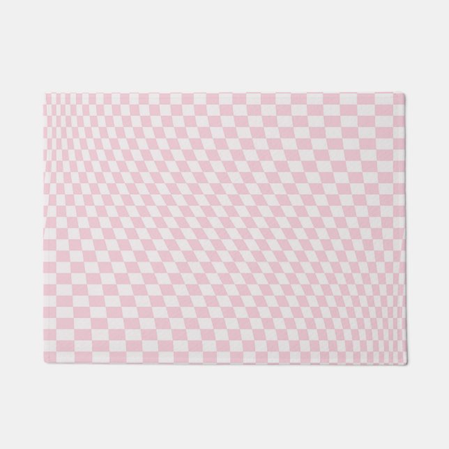 Wavy Chequered Pastel Pink Chequerboard Pattern Doormat (Front)