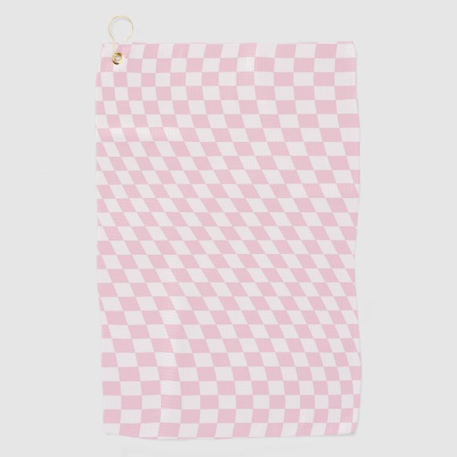 Wavy Chequered Pastel Pink Chequerboard Pattern Golf Towel (Front)