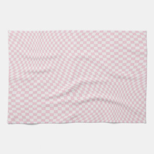 Wavy Chequered Pastel Pink Chequerboard Pattern Kitchen Towel