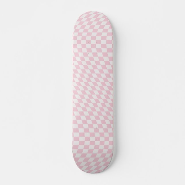 Wavy Chequered Pastel Pink Chequerboard Pattern Skateboard (Front)