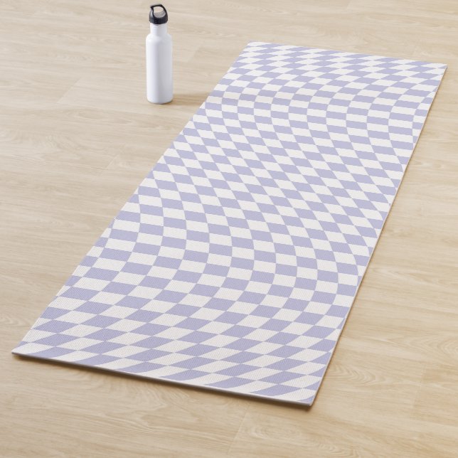 Wavy Chequered Pastel Purple Chequerboard Pattern Yoga Mat (In Situ)