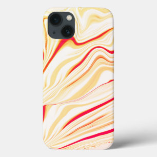 Wavy cloth in clear beige tones, red curved traces iPhone 13 case