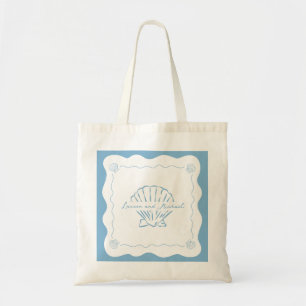 Wavy Coastal Modern Dusty Blue Wedding Welcome Tote Bag