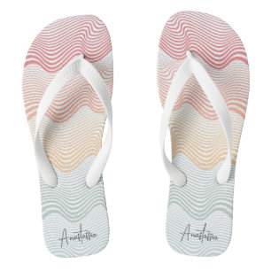 Wavy coloured stripes with your NAME elegant Flip Flops