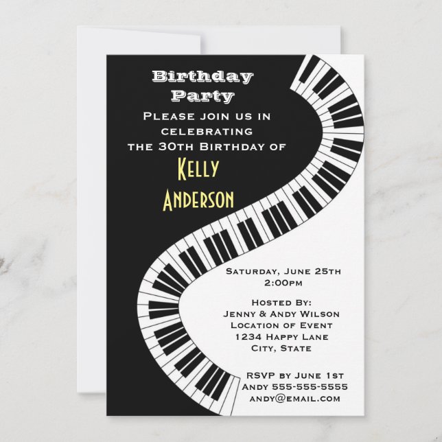 Wavy Curved Piano Keys Birthday Invitation (Front)