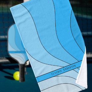 Wavy curves Retro Vintage Blue tone-on-tone name Hand Towel