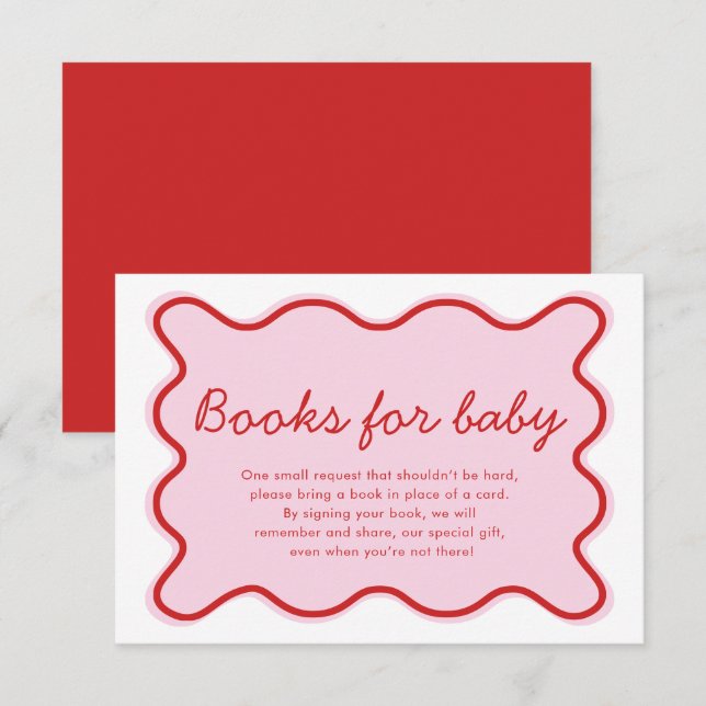 Wavy Curvy Pink and Red Baby Shower Books for Baby Invitation (Front/Back)