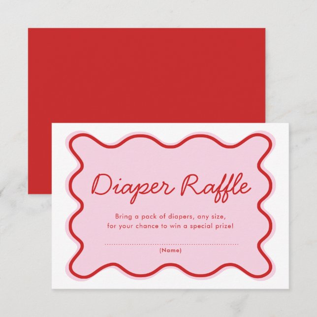 Wavy Curvy Pink and Red Baby Shower Diaper Raffle  Invitation (Front/Back)