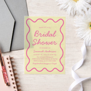 Wavy Curvy Retro Pink Yellow Bridal Shower Vellum Invitations