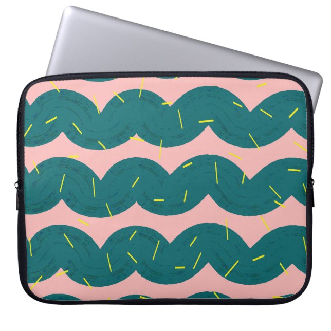 wavy cute cactus pattern background laptop sleeve (Front)