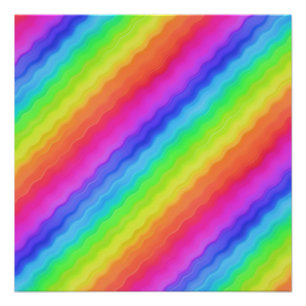 Wavy Diagonal Colourful Rainbow Design Poster