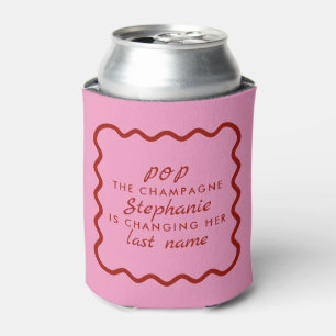 Wavy Edge Pink and Red Pop the Champagne Bridal Can Cooler